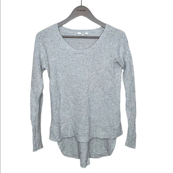 Madewell Grey Waffle Sweater W/ Curved Hem - Picture 1 of 4
